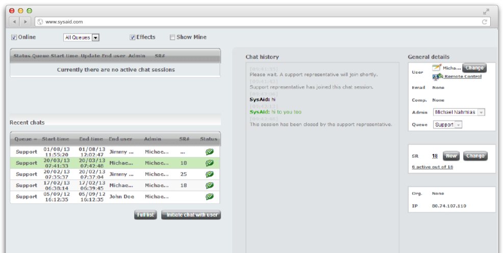 SysAid screenshot - 24 Beste Live-Chat-Software 2026, um mit Kunden in Kontakt zu treten