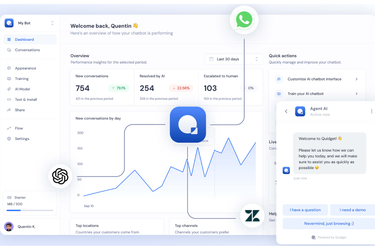Quidget screenshot - 17 Meilleurs Logiciels d’Automatisation du Service Client en 2026