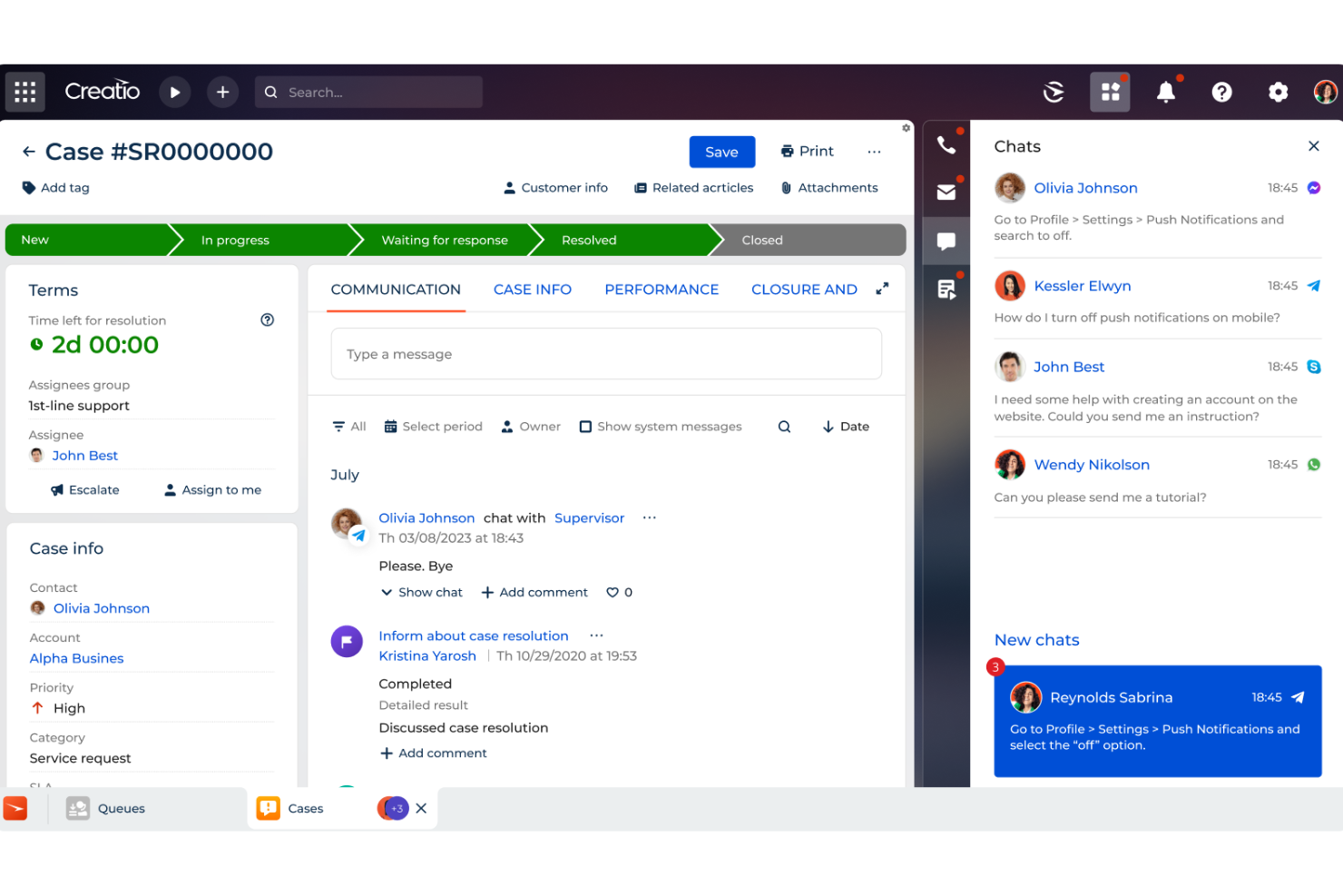 Creatio CRM screenshot - 17 Meilleurs Logiciels d’Automatisation du Service Client en 2026