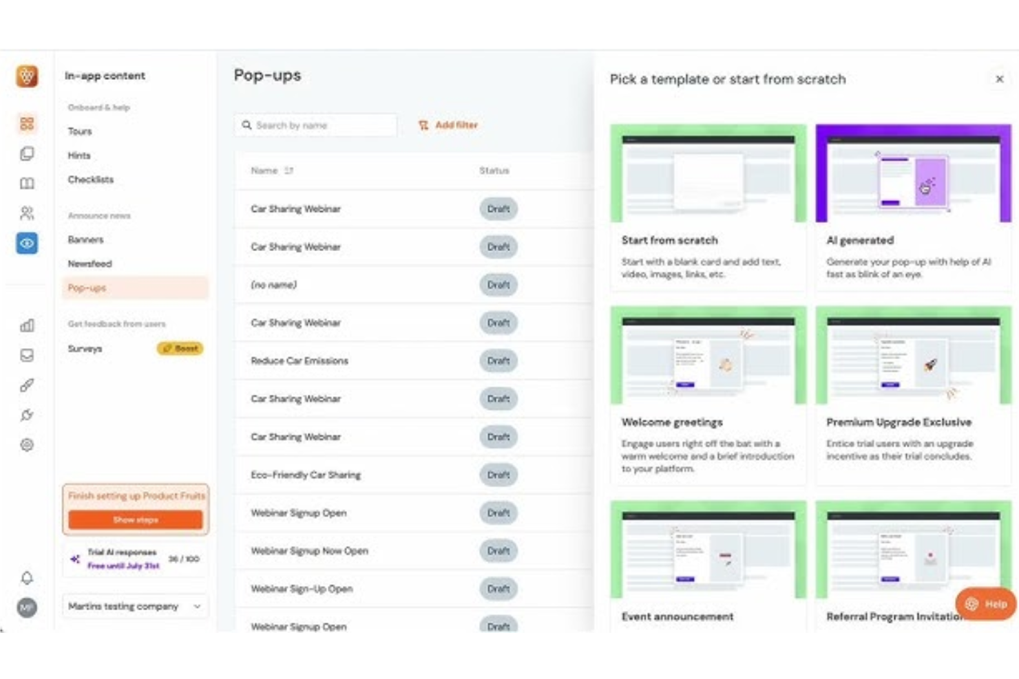 Product Fruits screenshot - 8 Meilleurs Logiciels d’Onboarding Client de 2026