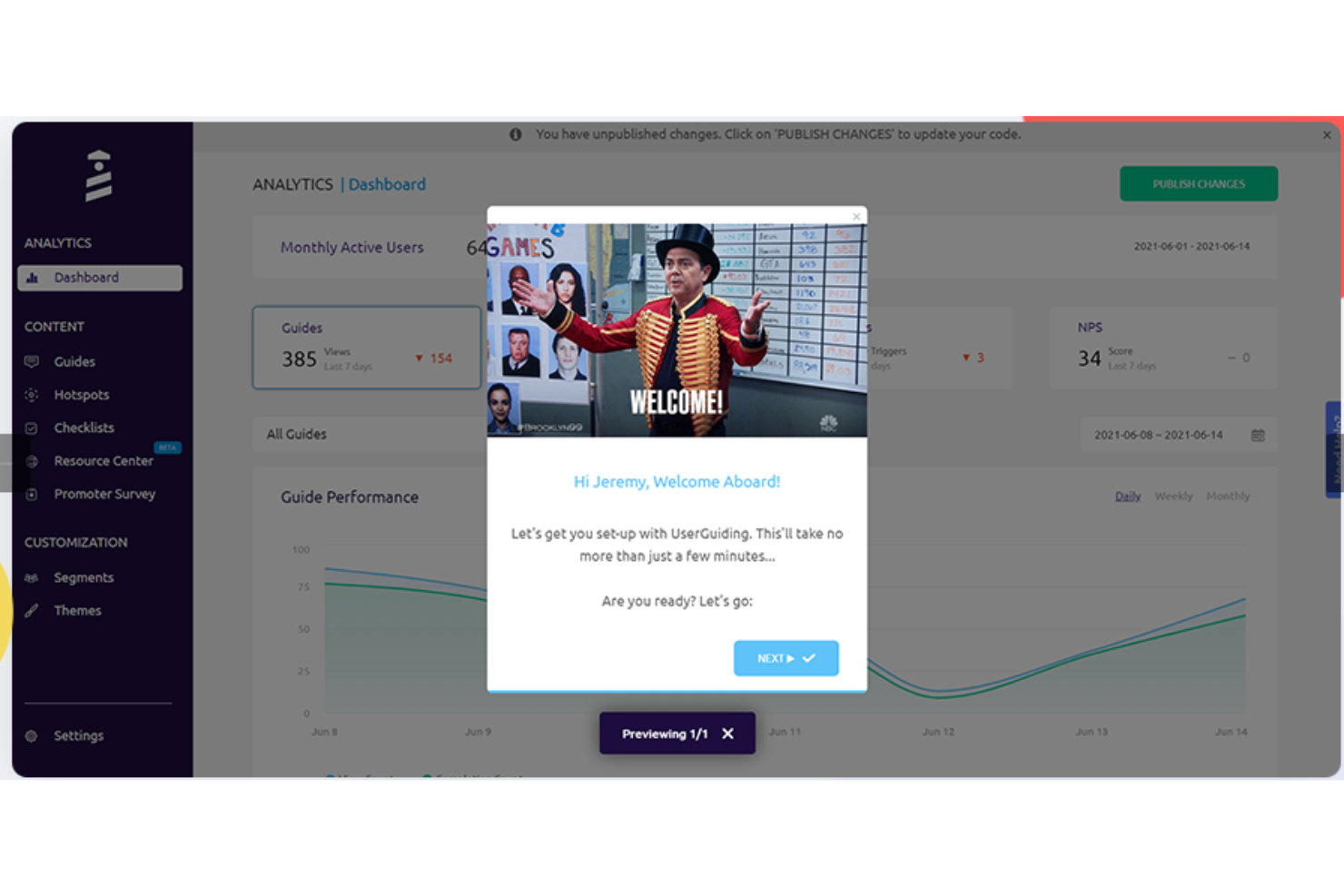 UserGuiding screenshot - 8 Meilleurs Logiciels d’Onboarding Client de 2026