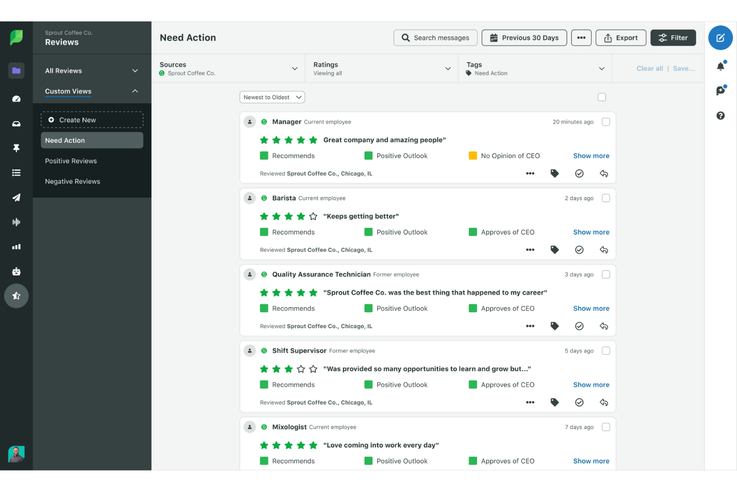 Sprout Social screenshot - 20 meilleurs logiciels de gestion des avis clients de 2026