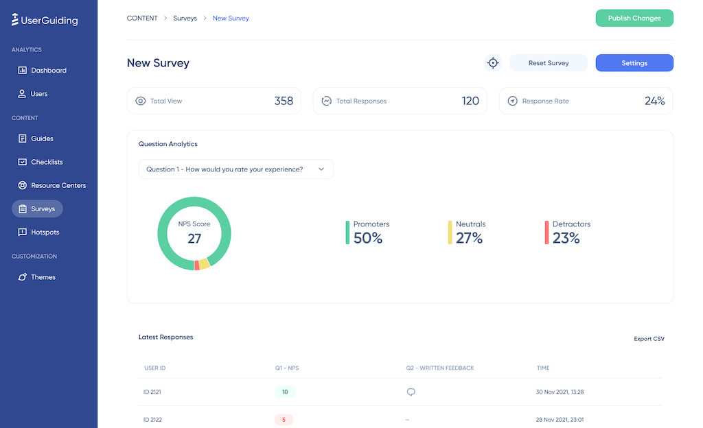 UserGuiding screenshot - 9 meilleurs logiciels pour l’expérience client en 2026