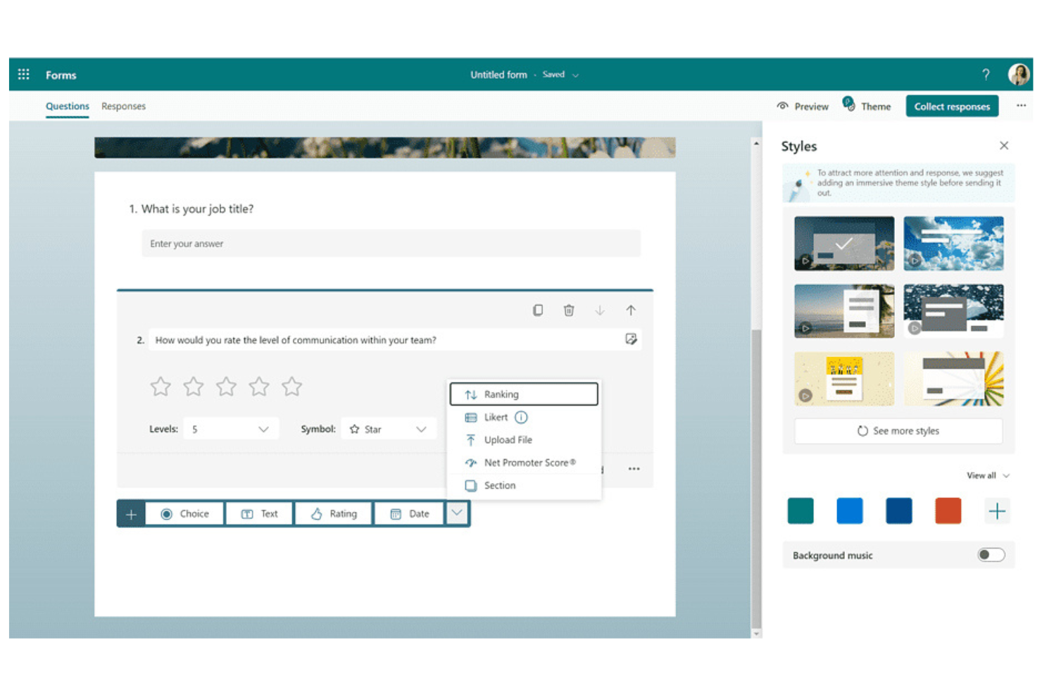 Microsoft Forms screenshot - 12 meilleures alternatives à Typeform en 2026