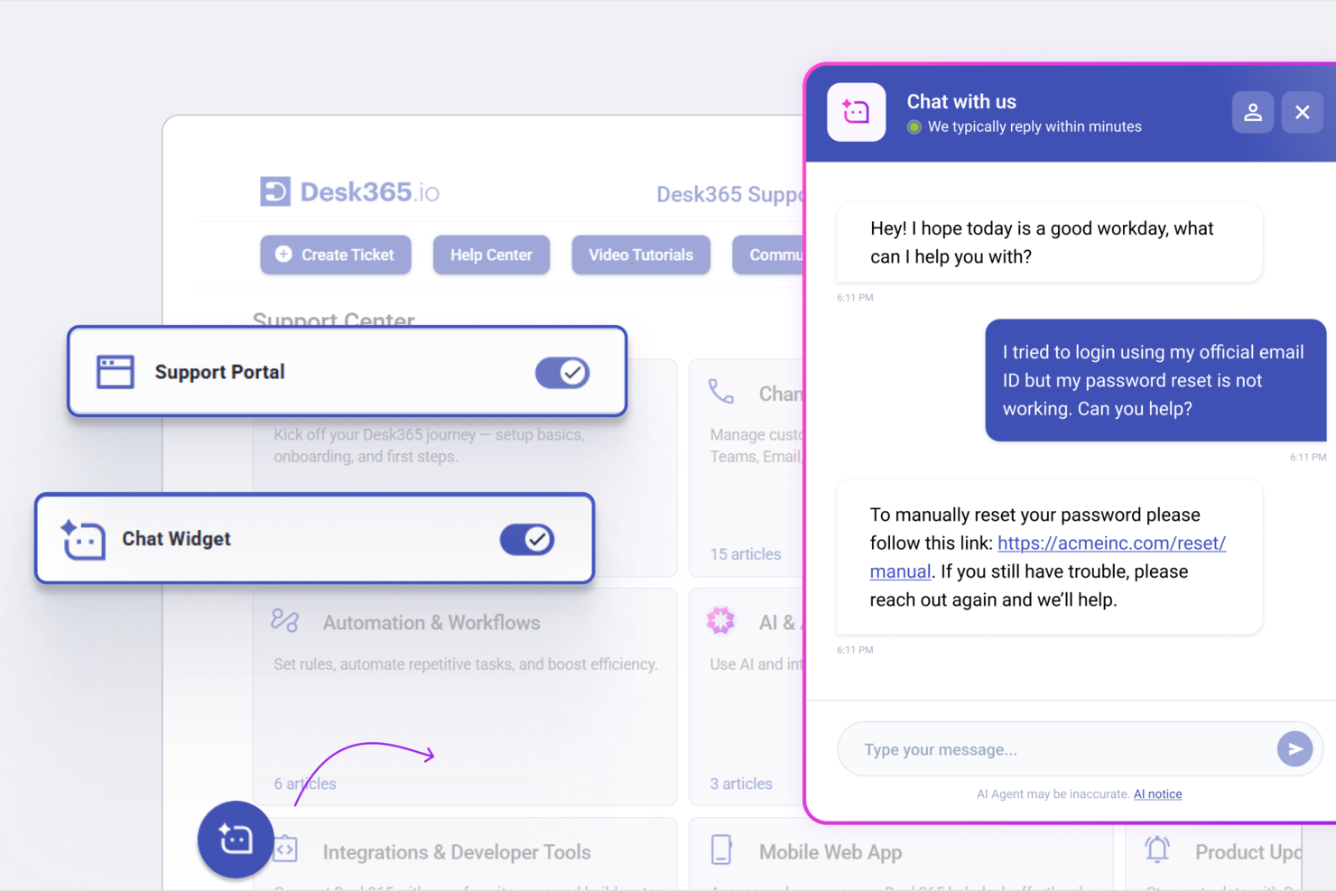 Desk365 screenshot - 37 meilleurs chatbots IA pour le service client en 2026