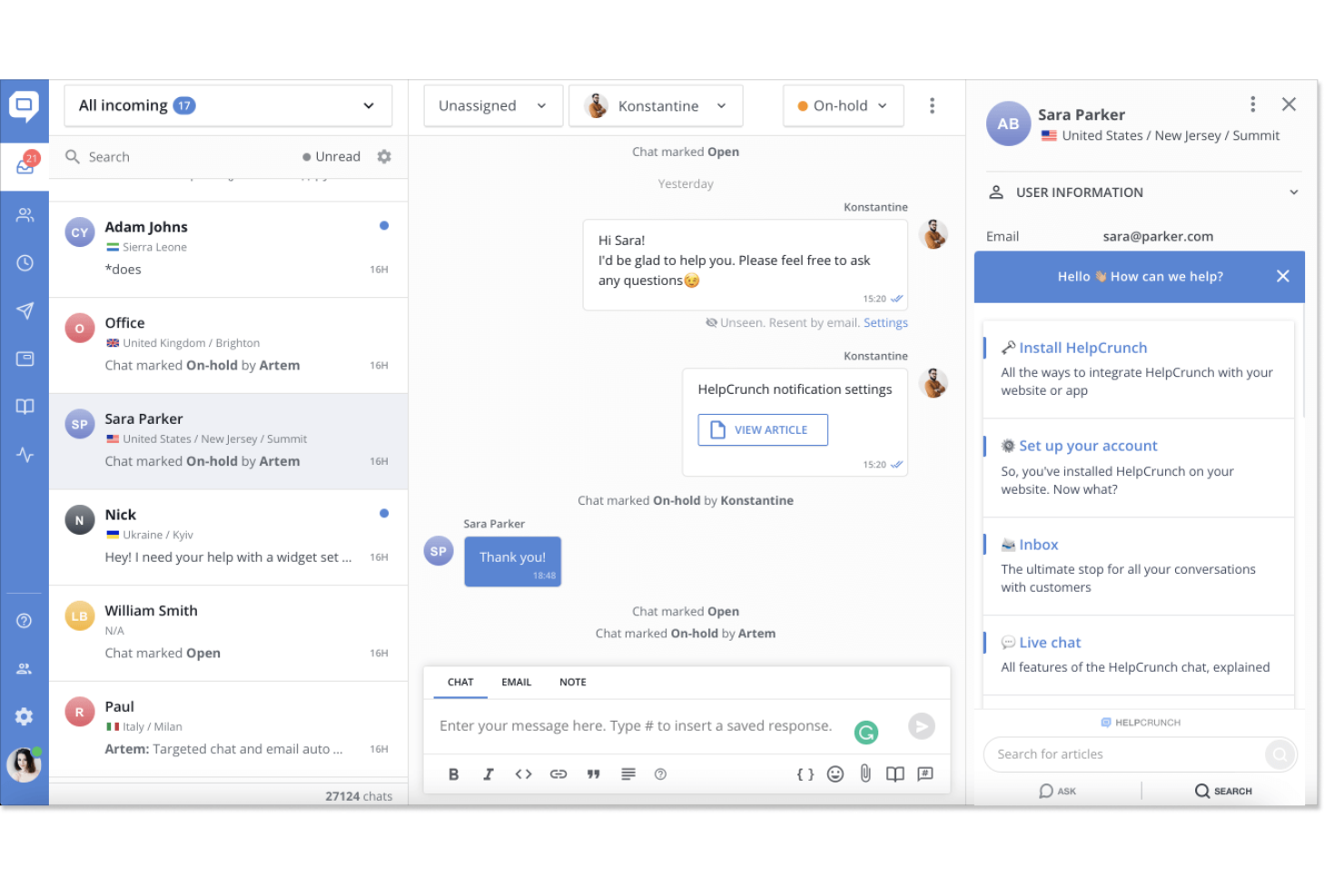 HelpCrunch screenshot - 15 meilleures alternatives à Groove passées en revue en 2026