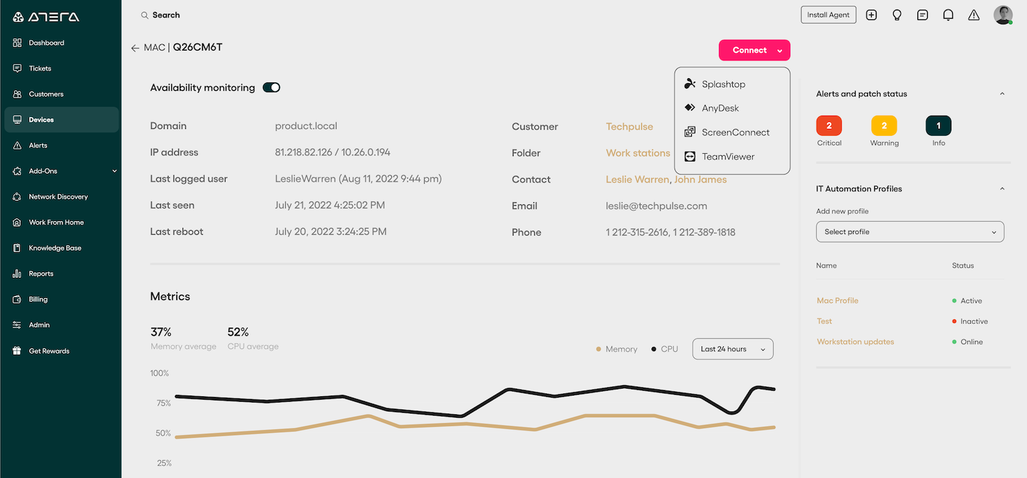 Atera screenshot - 22 Beste ServiceNow-Alternativen im Test 2026