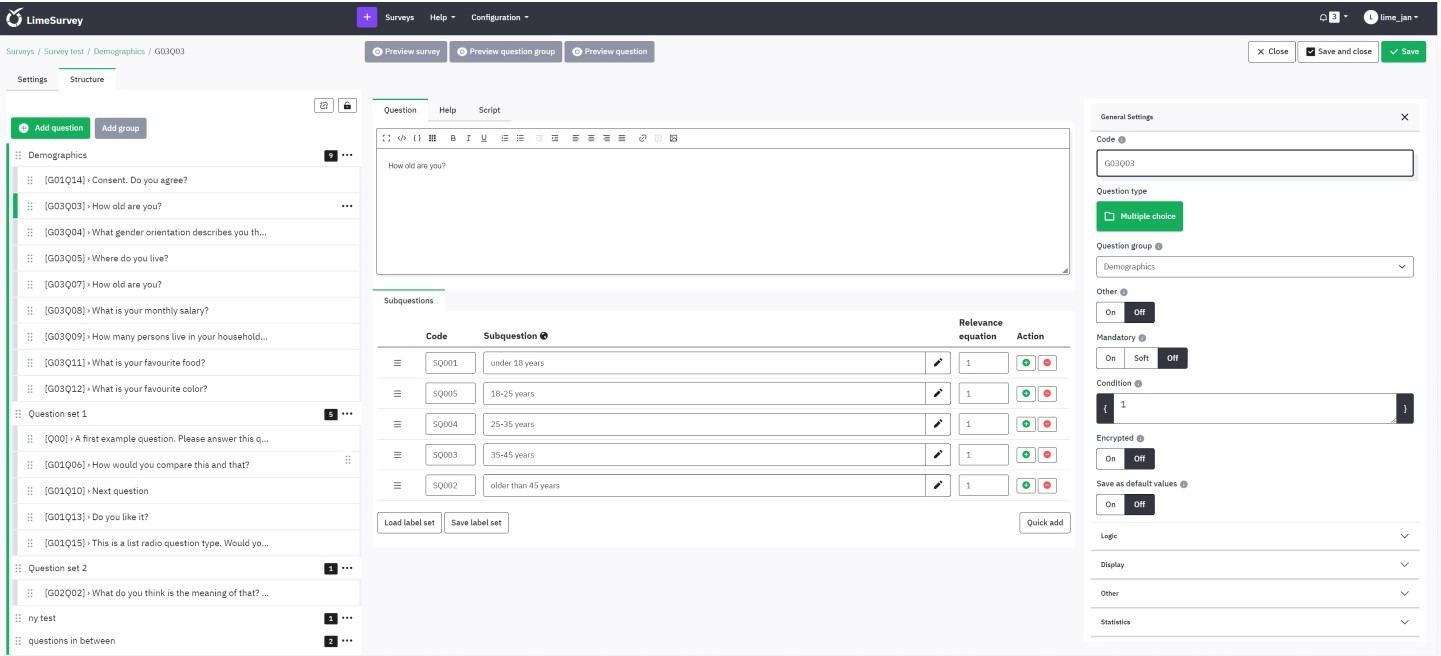 LimeSurvey screenshot - 14 meilleures alternatives à SurveyMonkey examinées en 2026