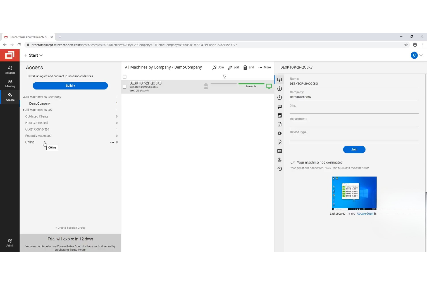 ConnectWise Control screenshot - 10 Mejores Programas de Mesa de Ayuda Remota en 2026