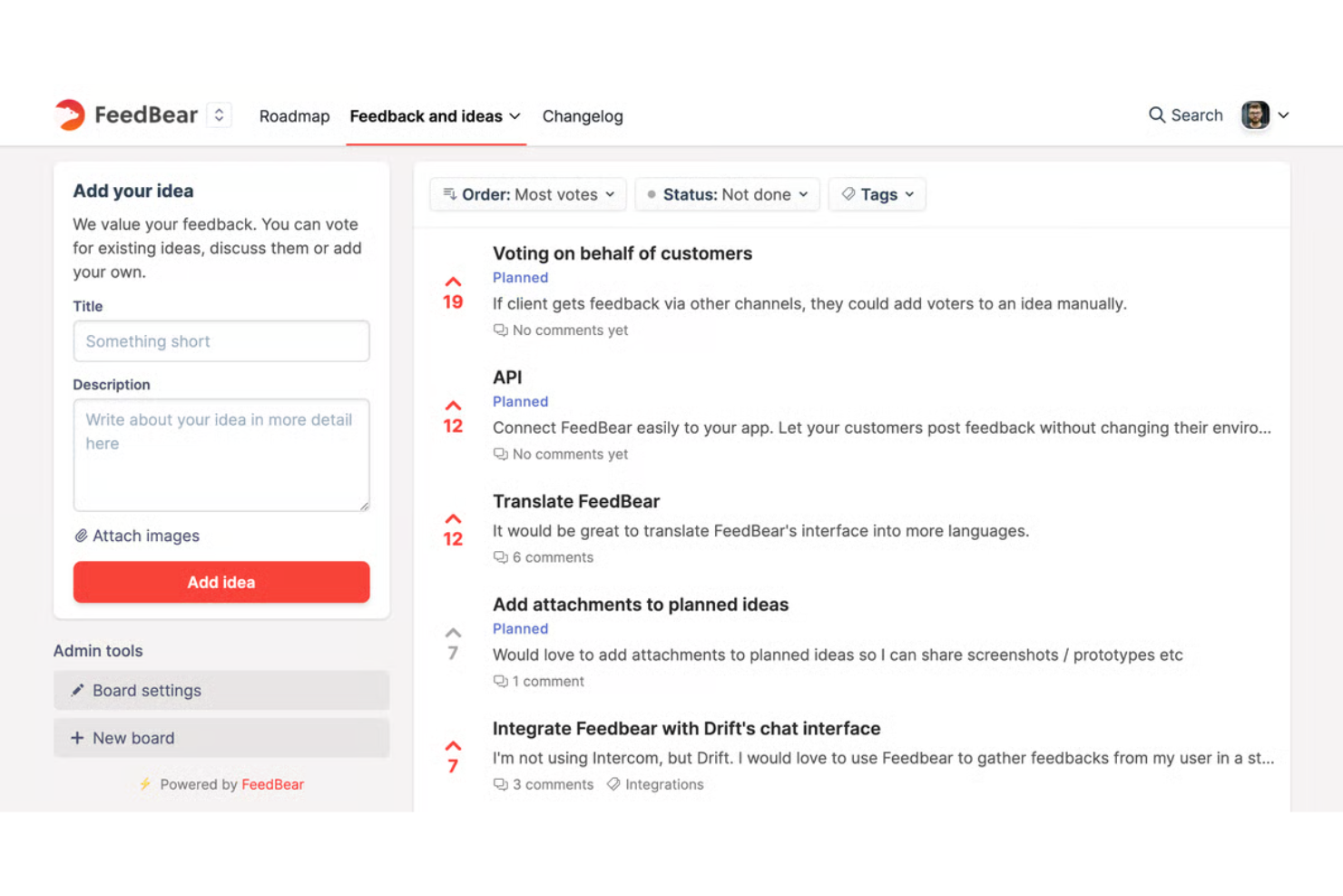 Feedbear screenshot - 10 migliori alternative a Canny nel 2026