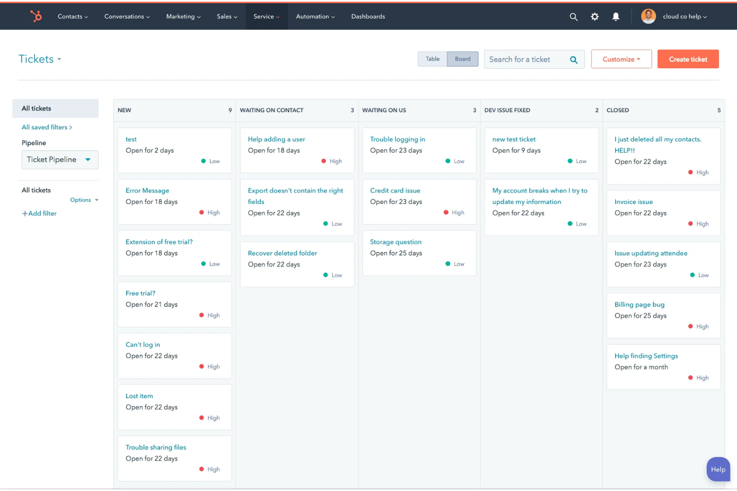HubSpot Service Hub screenshot - 6 migliori alternative a Odoo nel 2026
