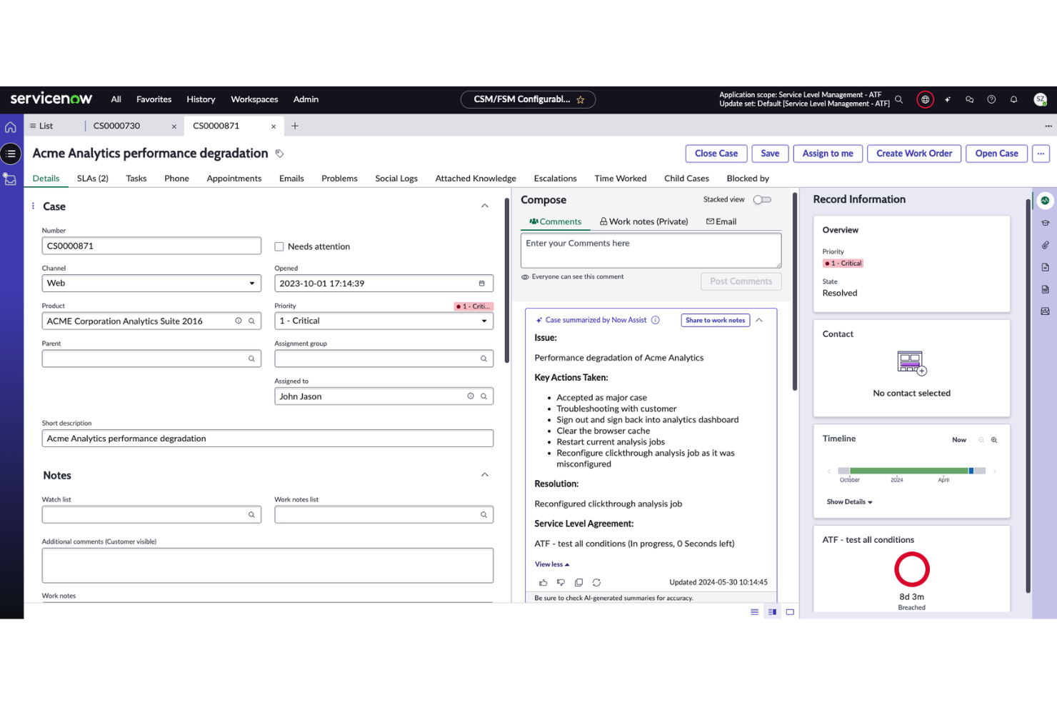 ServiceNow Customer Service Management screenshot - 10 migliori alternative a HubSpot Service Hub per il 2026