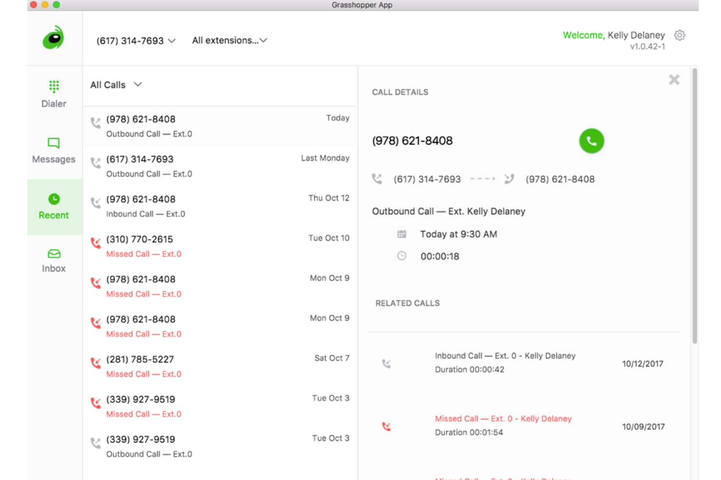 Grasshopper screenshot - 10 Migliori sistemi telefonici VoIP per piccole imprese nel 2026