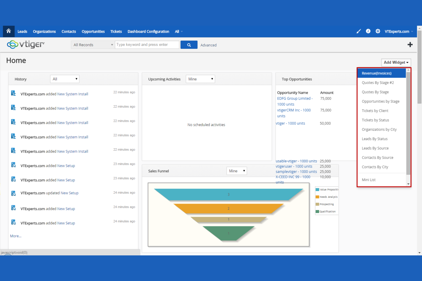 Vtiger screenshot - 19 migliori alternative a Zoho CRM per 2026