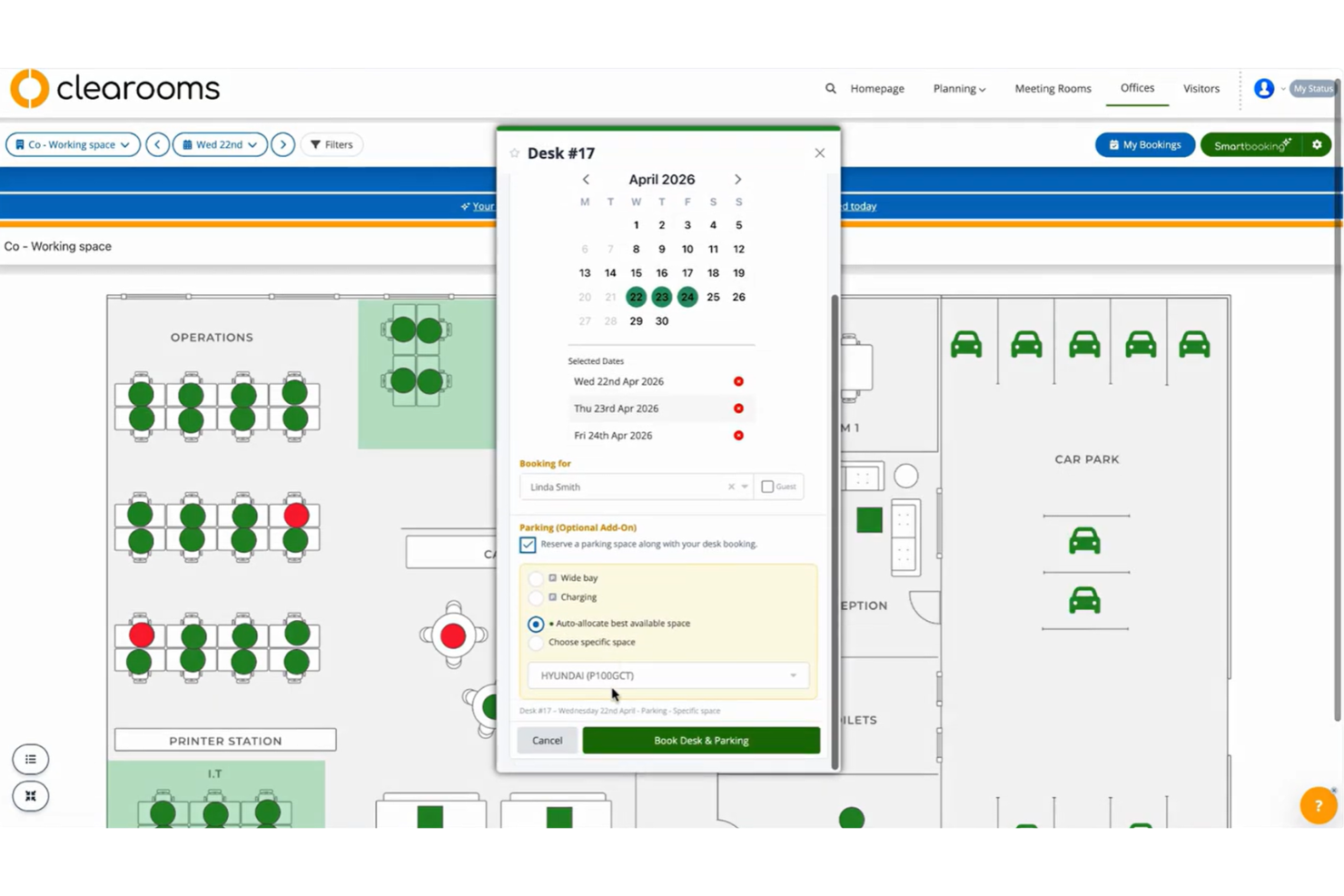 Clearooms screenshot - 10 Migliori software di prenotazione postazioni flessibili per call center nel 2026