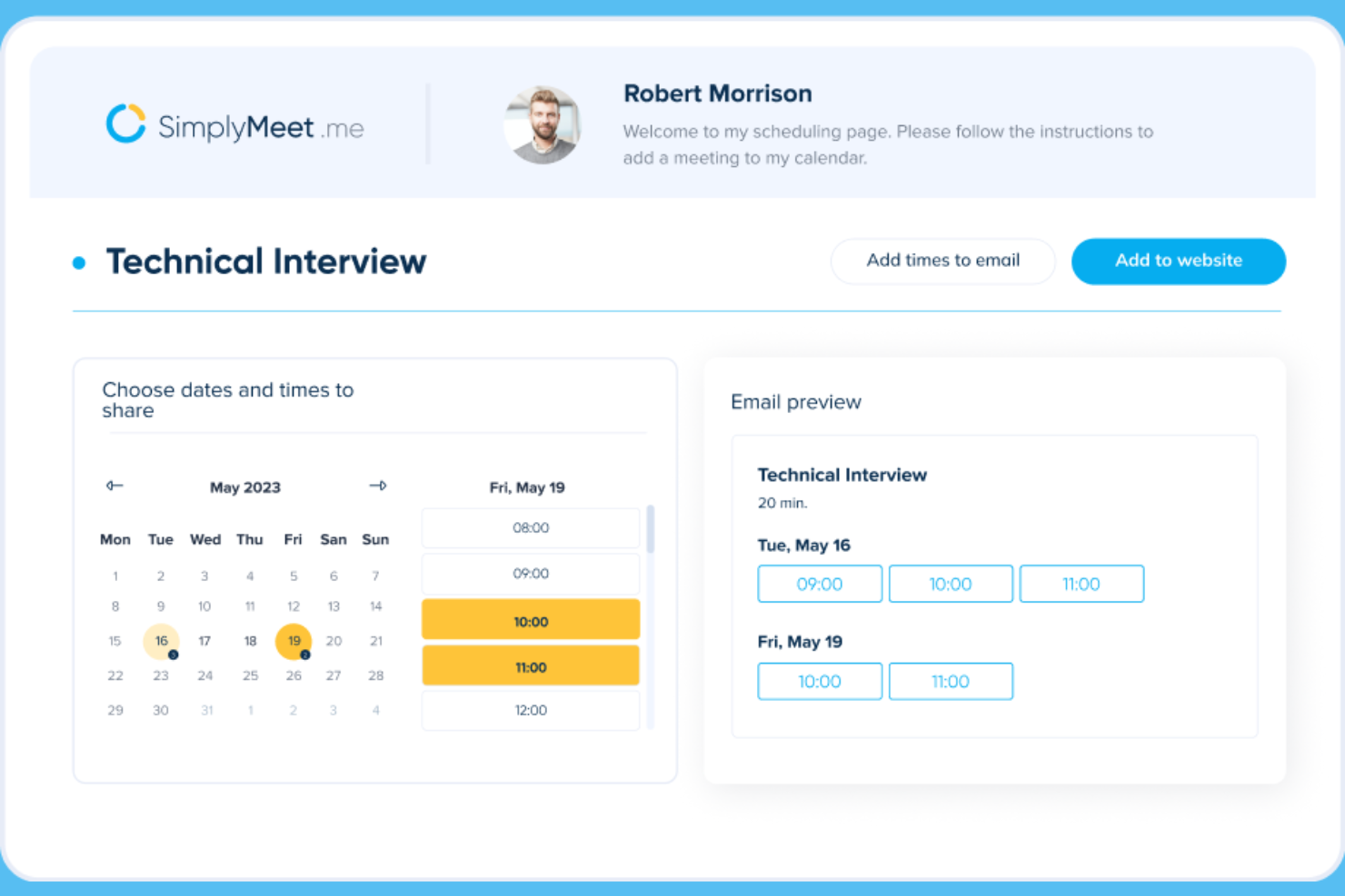 SimplyMeet.me screenshot - 10 migliori alternative a Doodle per il 2026
