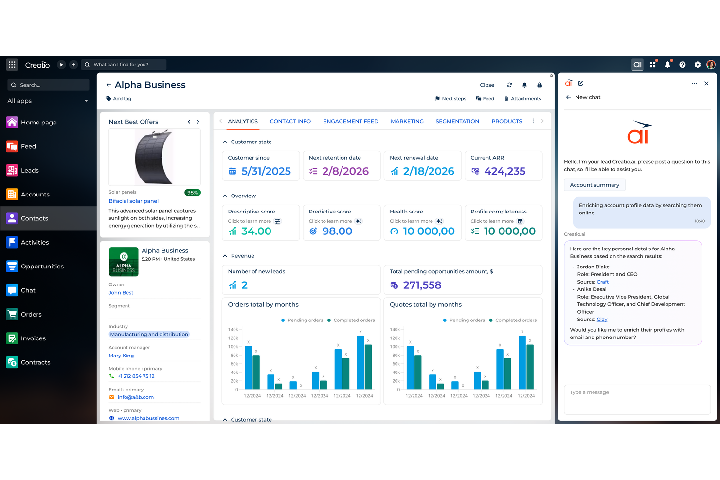 Creatio screenshot - 19 migliori alternative a Zoho CRM per 2026