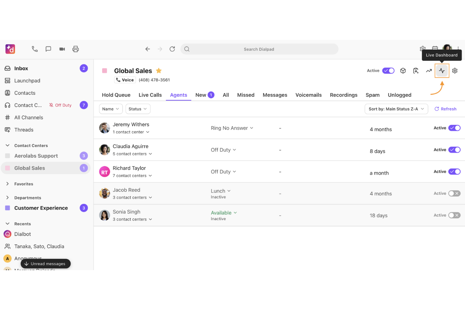 Dialpad screenshot - 13 migliori software per call center sanitari nel 2026
