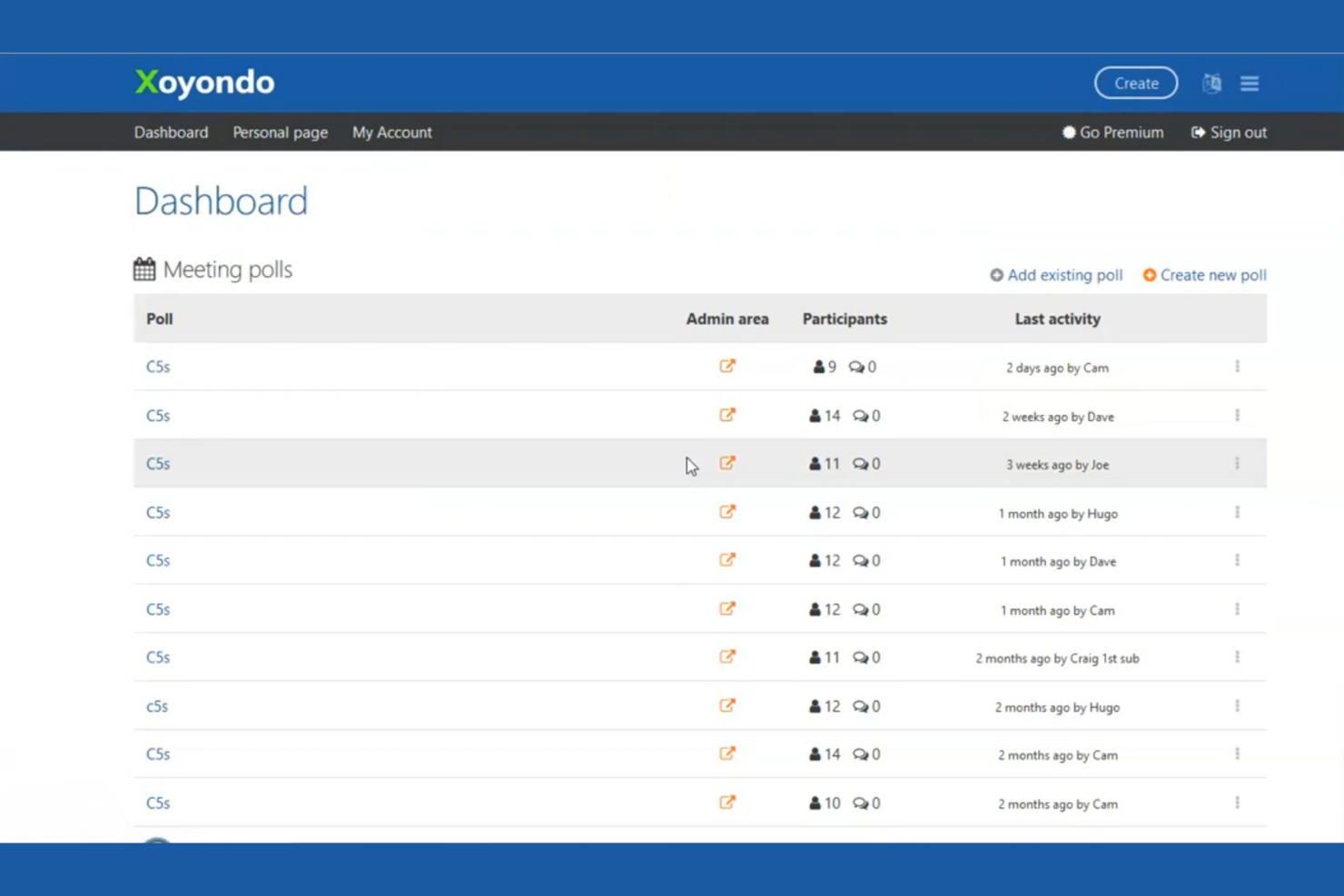 Xoyondo screenshot - 10 migliori alternative a Doodle per il 2026