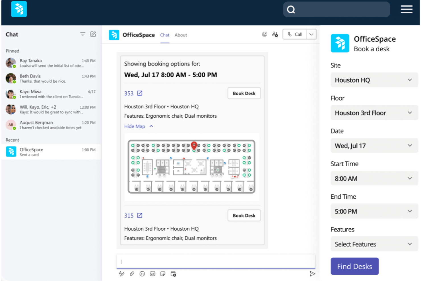 OfficeSpace screenshot - 10 Migliori software di prenotazione postazioni flessibili per call center nel 2026