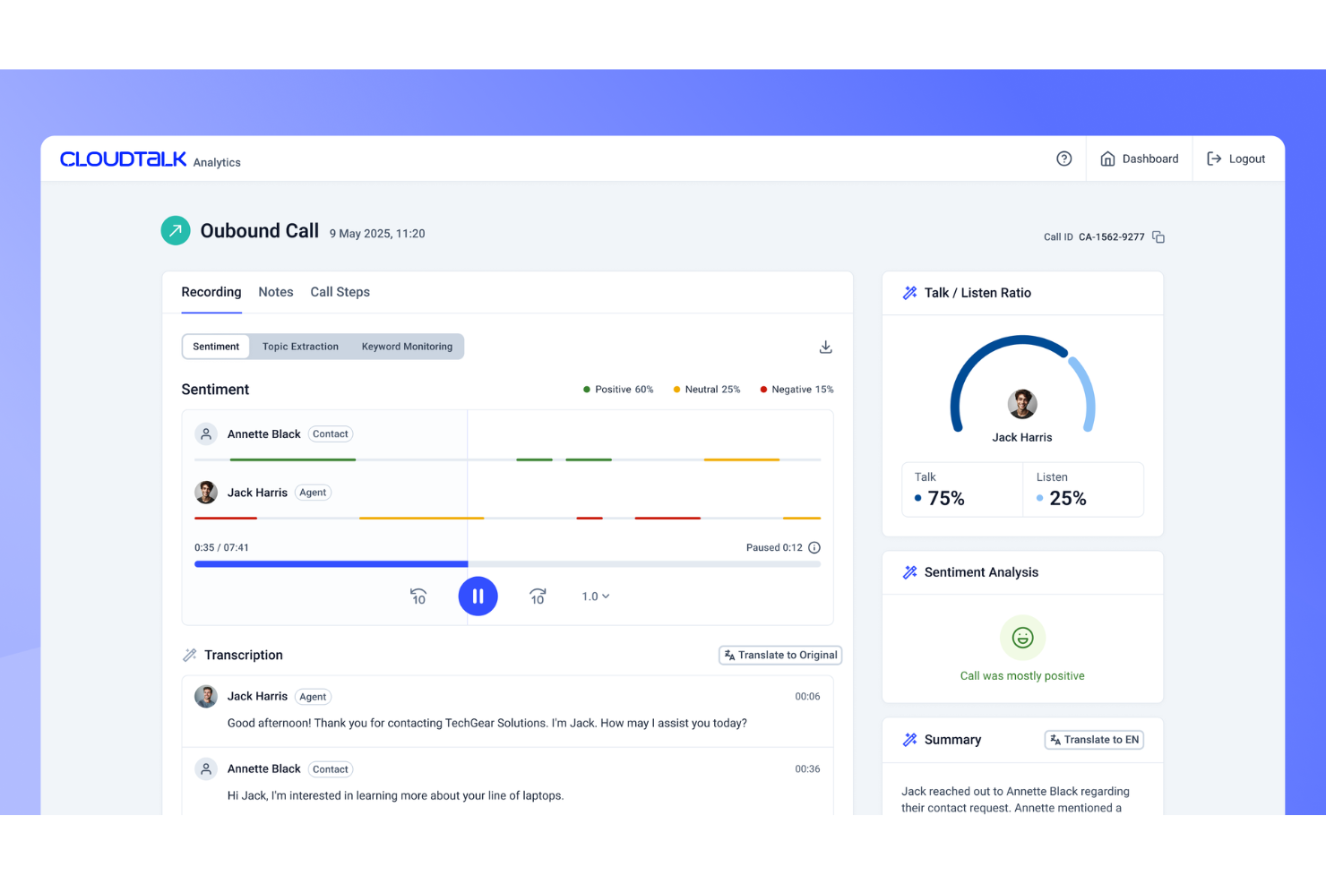 CloudTalk screenshot - 10 alternative a Kixie nel 2026