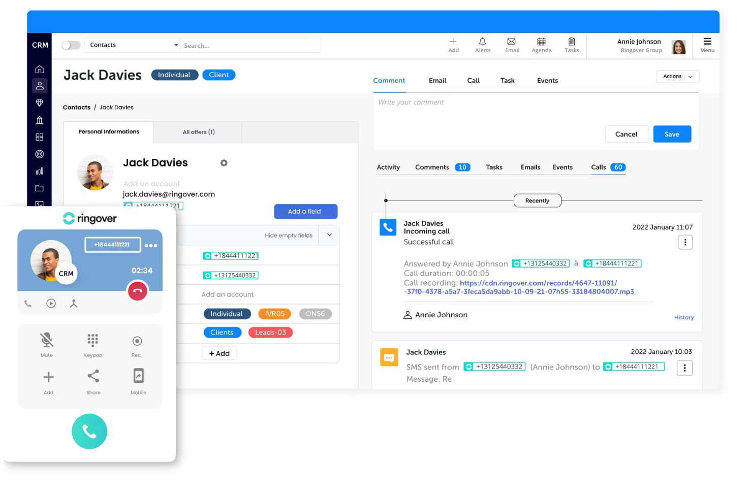 Ringover screenshot - 10 Mejores Alternativas a CallRail en 2026