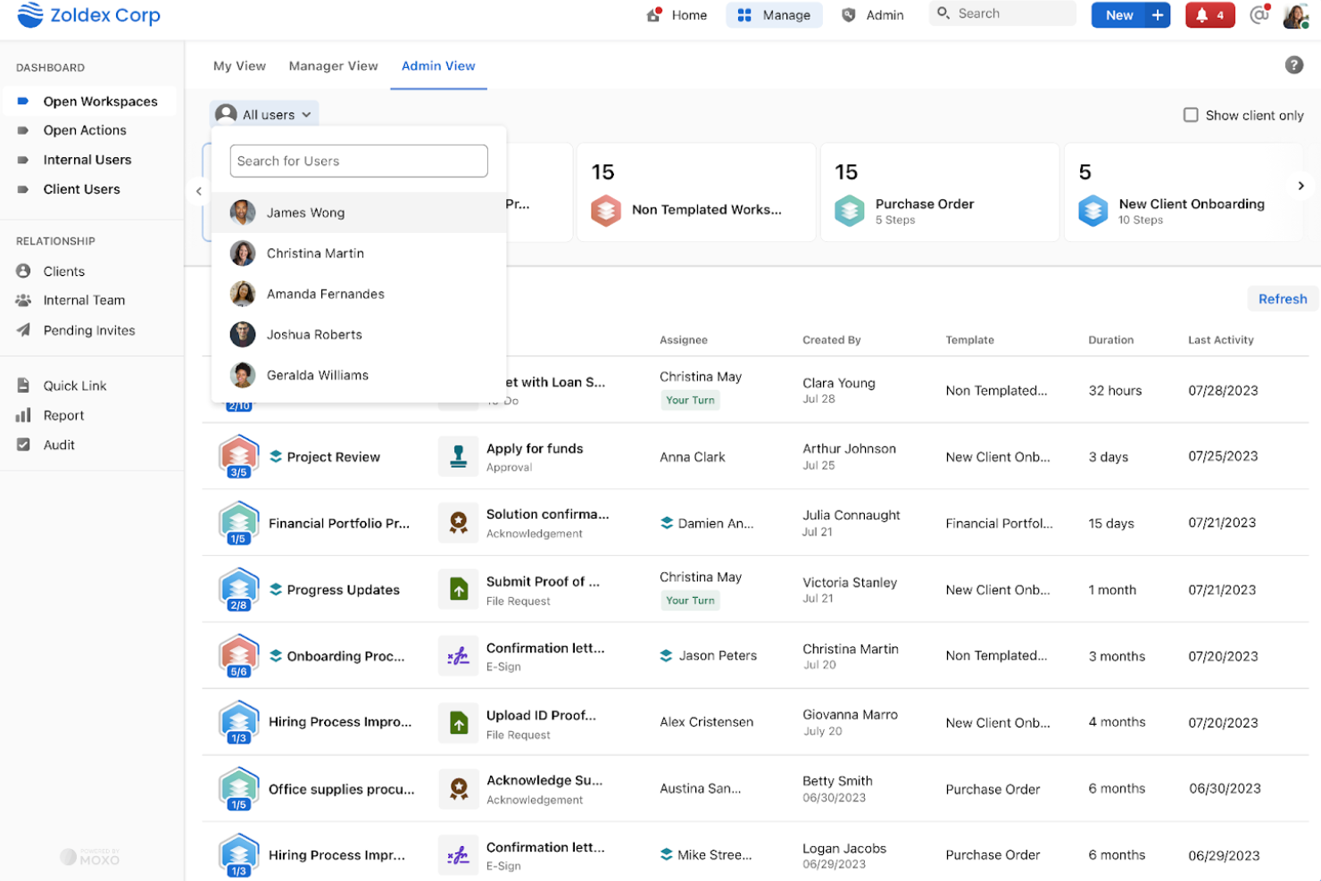 Moxo screenshot - 10 Migliori piattaforme di onboarding clienti con IA nel 2026