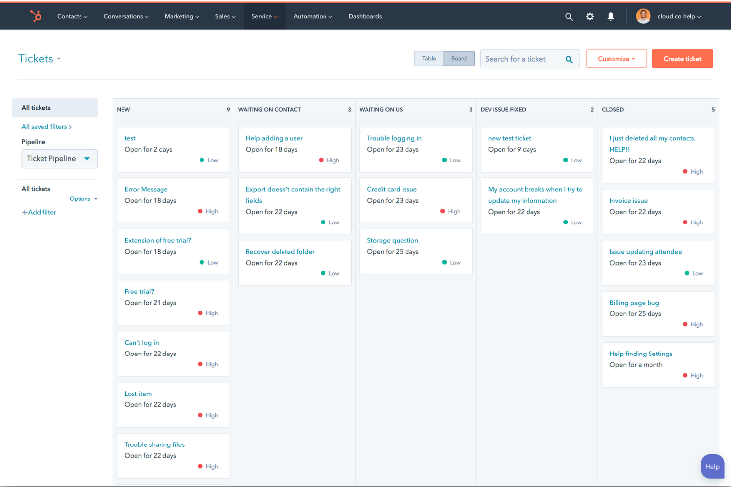 HubSpot Service Hub screenshot - 10 Mejores Competidores de Freshworks en 2026