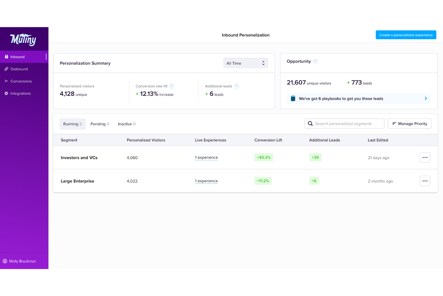 Mutiny screenshot - Le 10 migliori alternative a Optimizely nel 2026