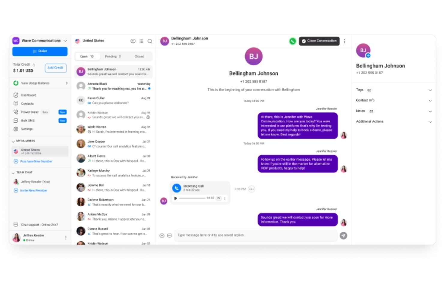 KrispCall screenshot - 10 Mejores Alternativas a OpenPhone en 2026