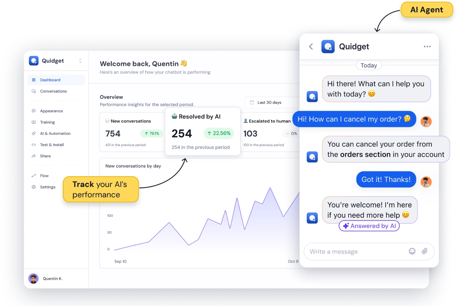 Quidget screenshot - 10 Migliori Strumenti di Successo Clienti con IA nel 2026