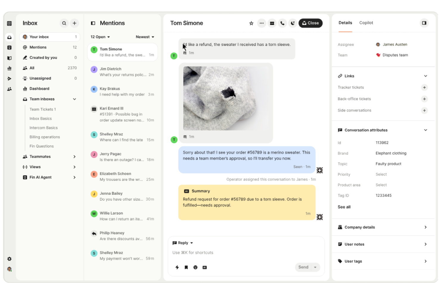 Intercom screenshot - 10 migliori piattaforme di esperienza cliente AI nel 2026