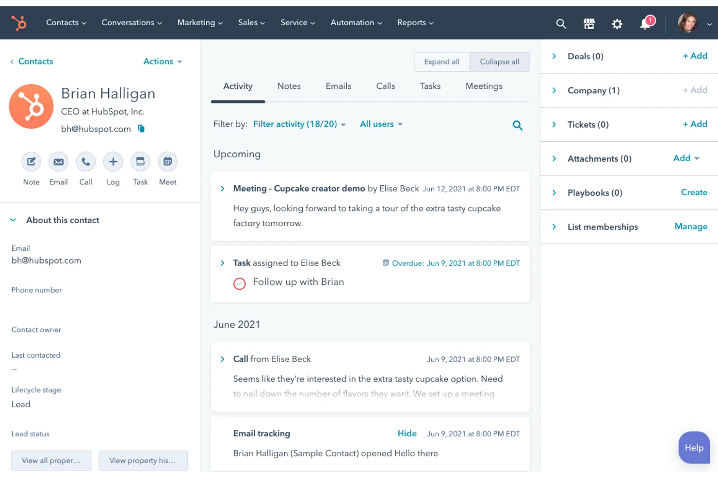 HubSpot screenshot - 10 CRM per Piccole Imprese per 2026
