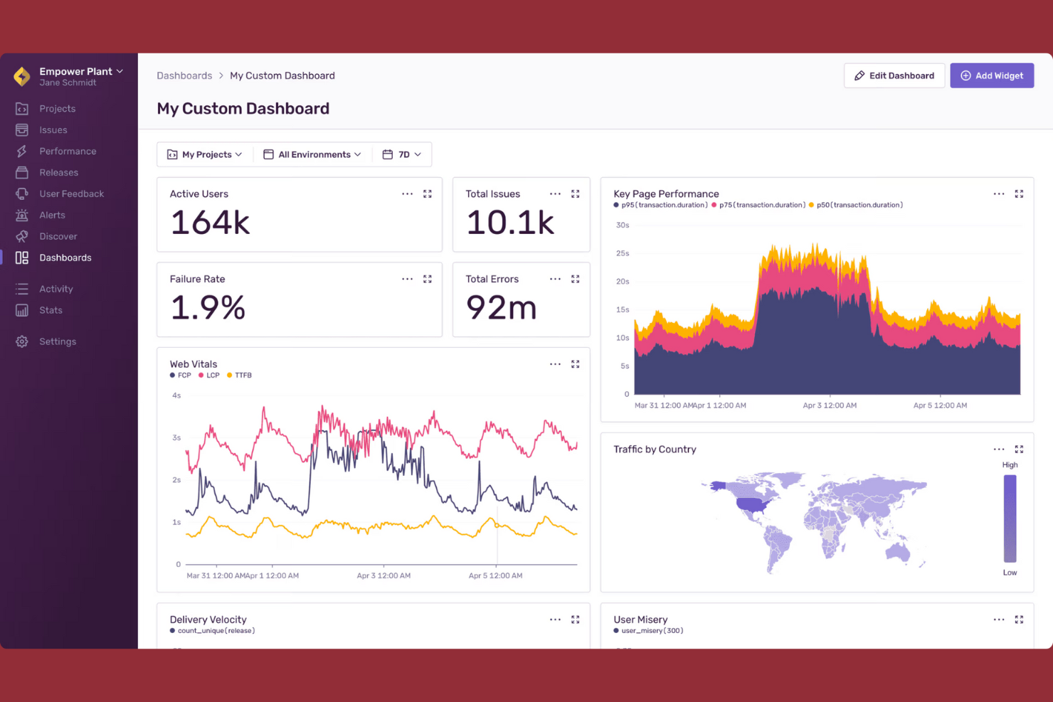 Sentry screenshot - 10 Mejores Alternativas a New Relic en 2026