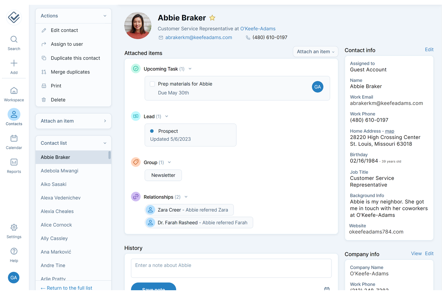 Less Annoying CRM screenshot - 10 CRM para pequeñas empresas para 2026
