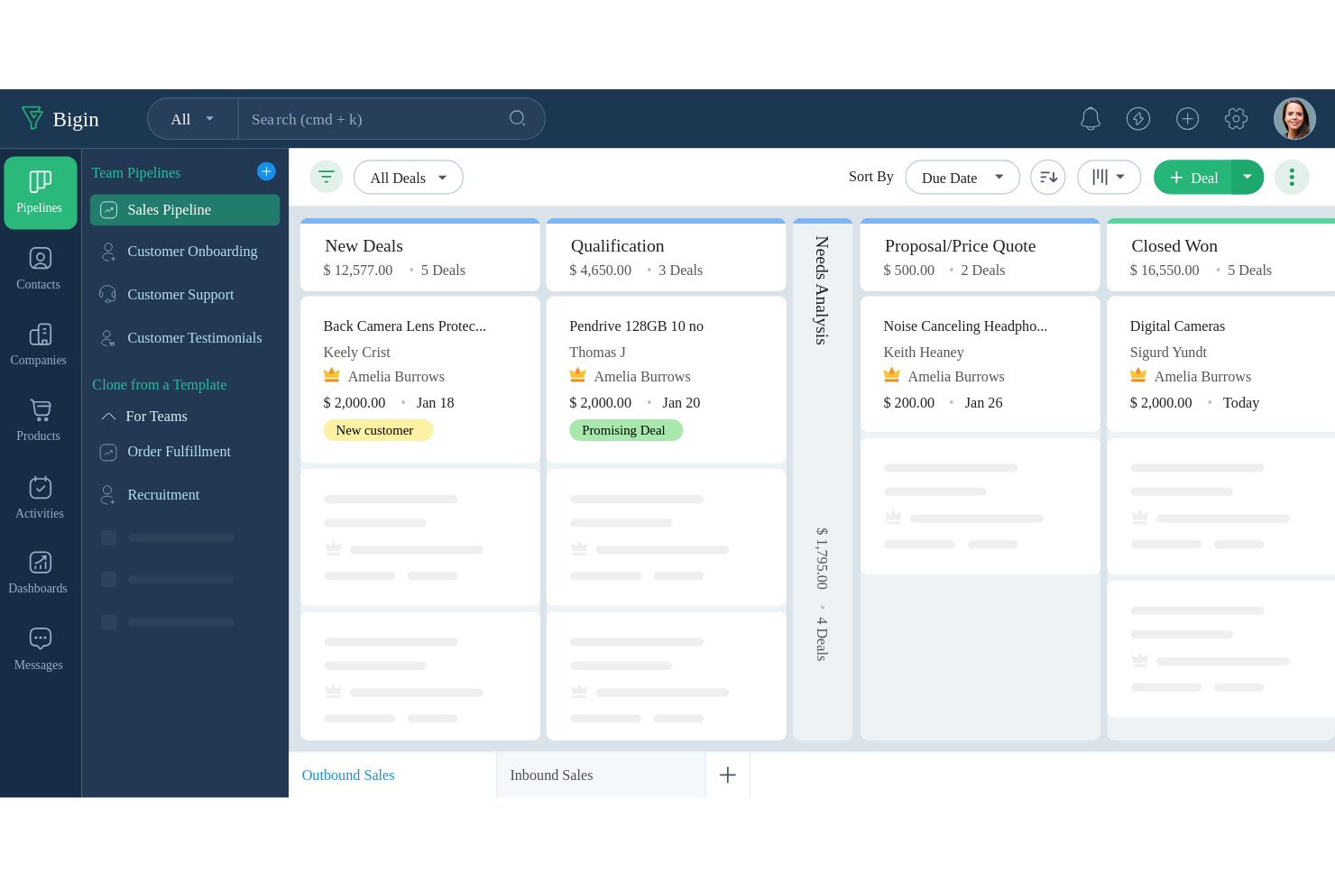 Bigin screenshot - 10 CRM para pequeñas empresas para 2026