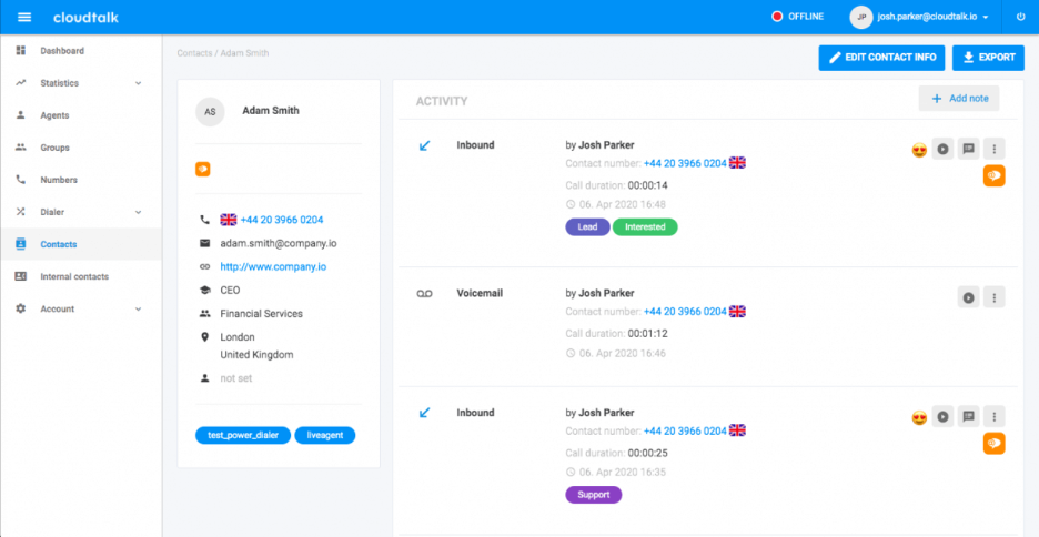 CloudTalk screenshot - 10 Migliori software gratuiti per call center AI recensiti nel 2026