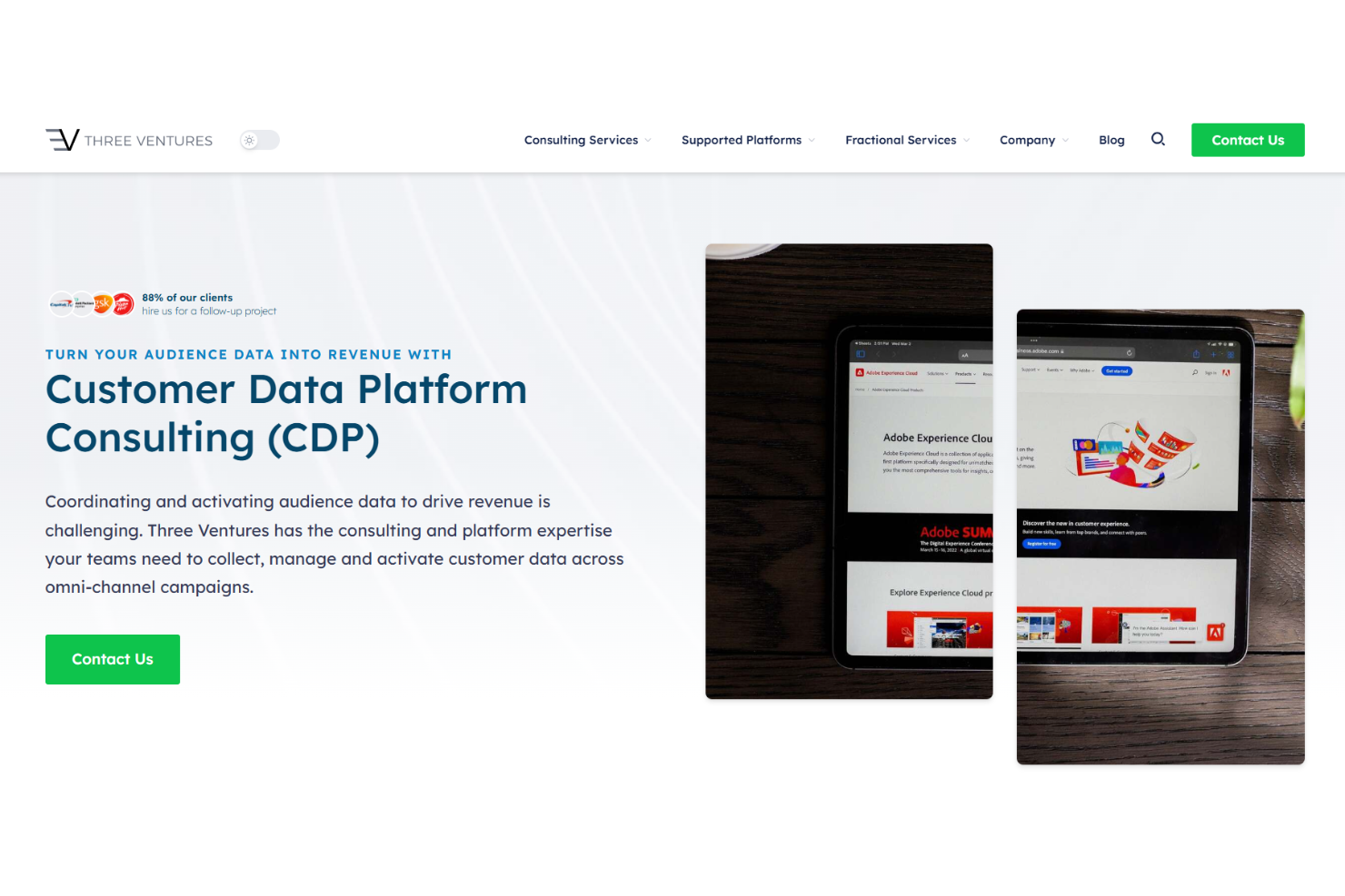 Three Ventures screenshot - 10 Mejores Consultores de Plataformas de Datos de Clientes en 2026
