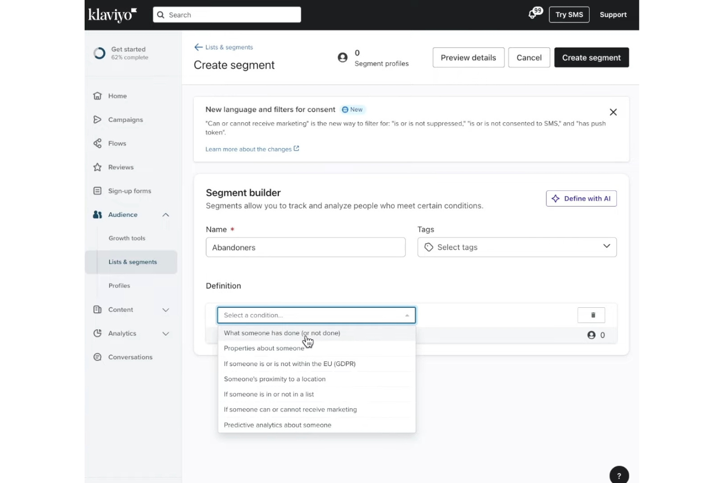 Klaviyo screenshot - 10 migliori piattaforme di gestione dei dati dei clienti nel Regno Unito recensite nel 2026