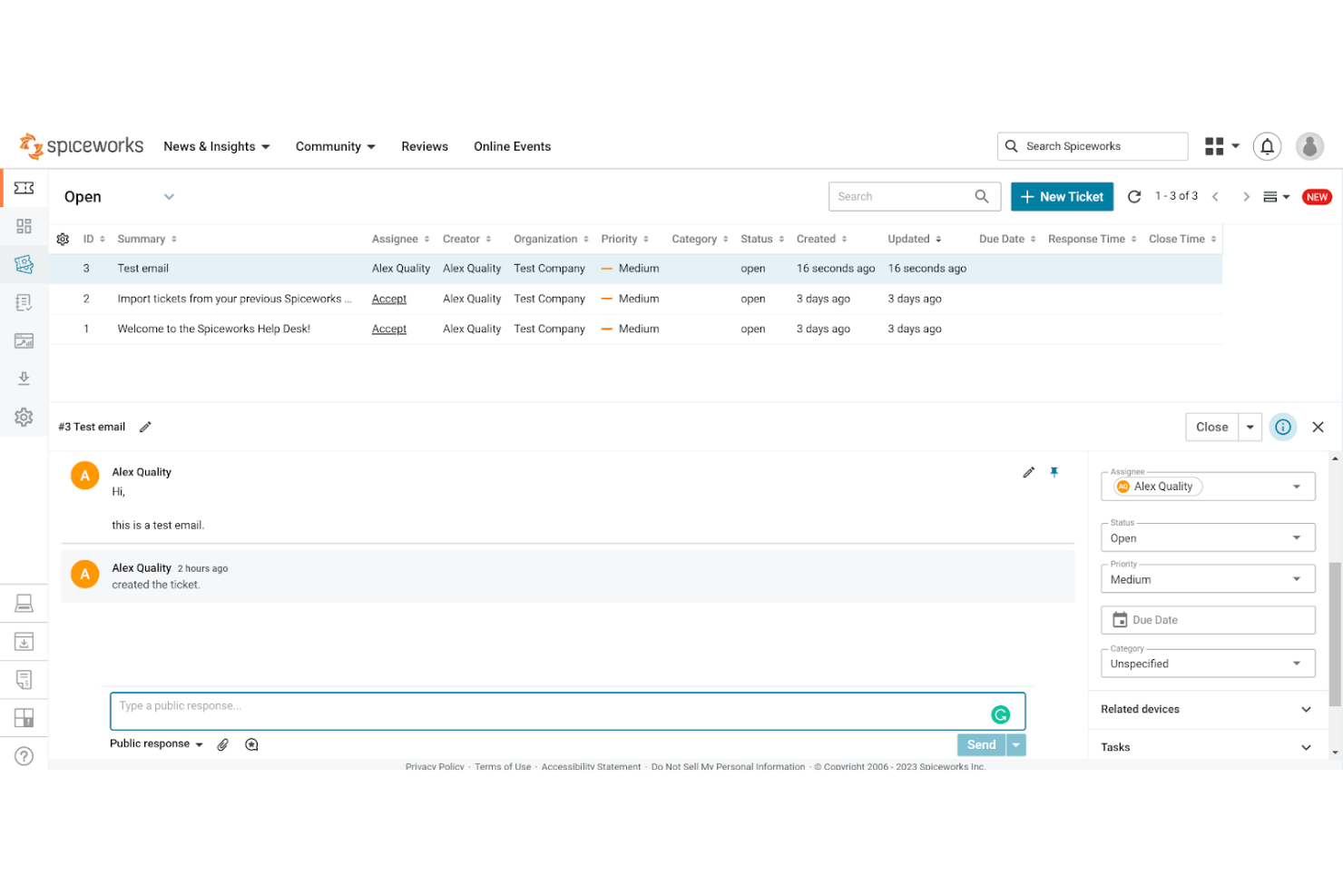 Spiceworks screenshot - 10 migliori sistemi di ticketing gratuiti recensiti nel 2026