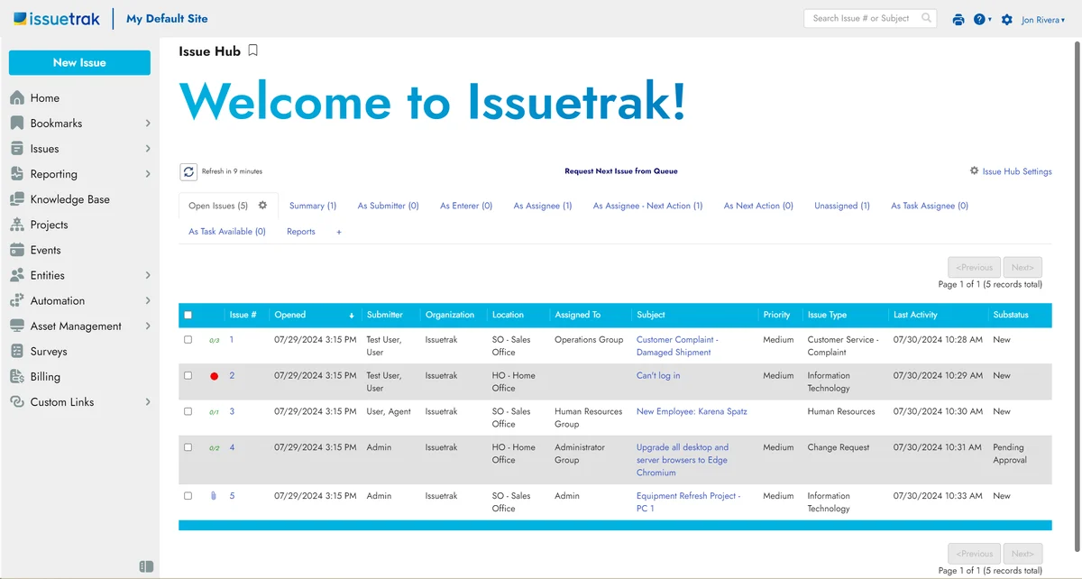 Issuetrak screenshot - 10 mejores software de mesa de ayuda local revisados en 2026