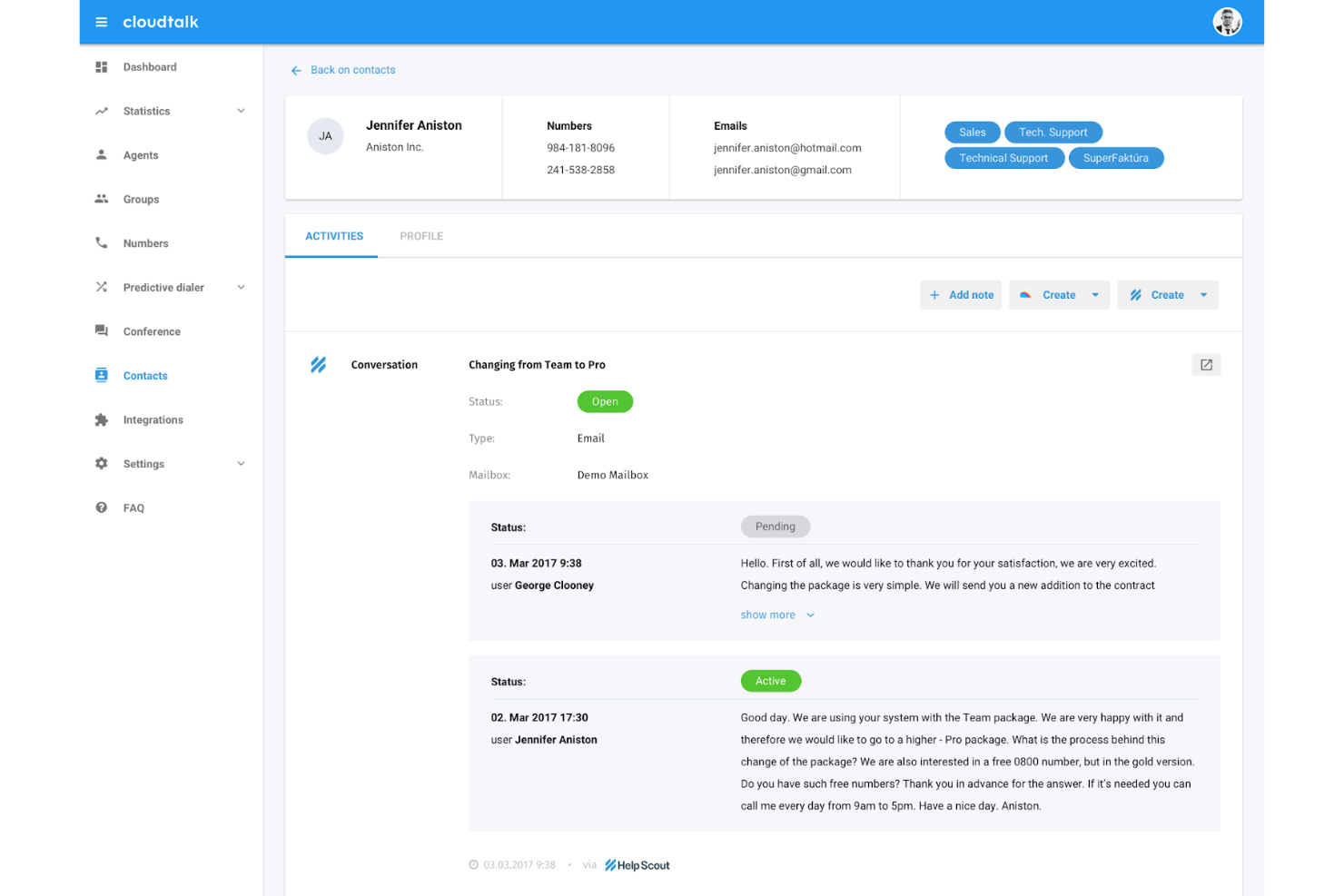 CloudTalk screenshot - 10 mejores software de centros de llamadas con IA revisados en 2026