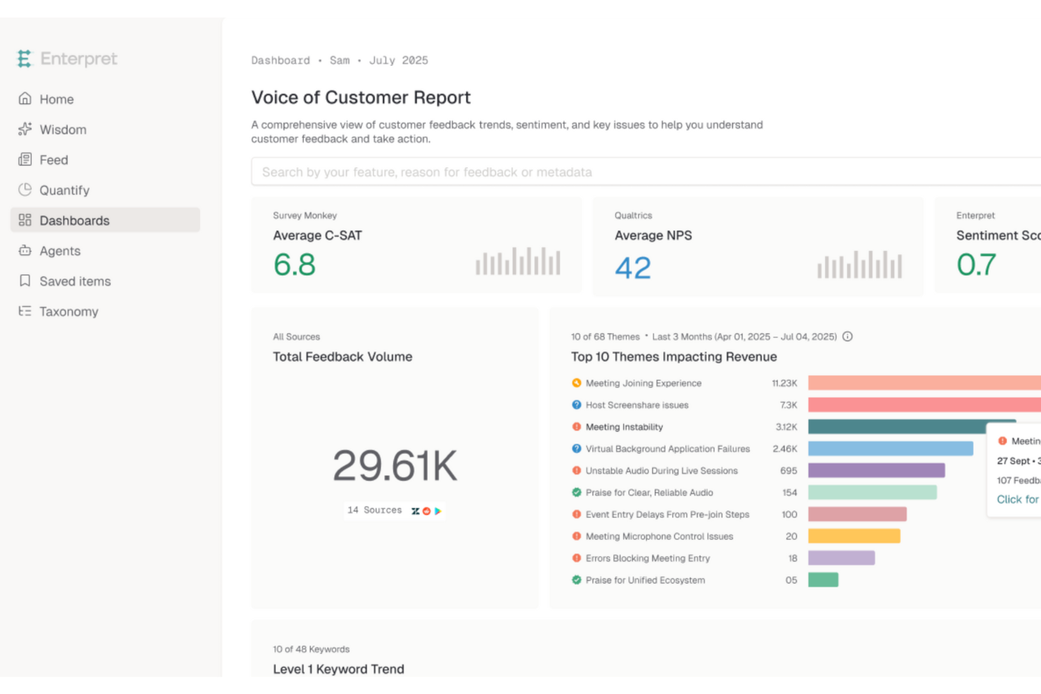 Enterpret screenshot - 10 Mejores Herramientas de Gestión de Feedback para 2026