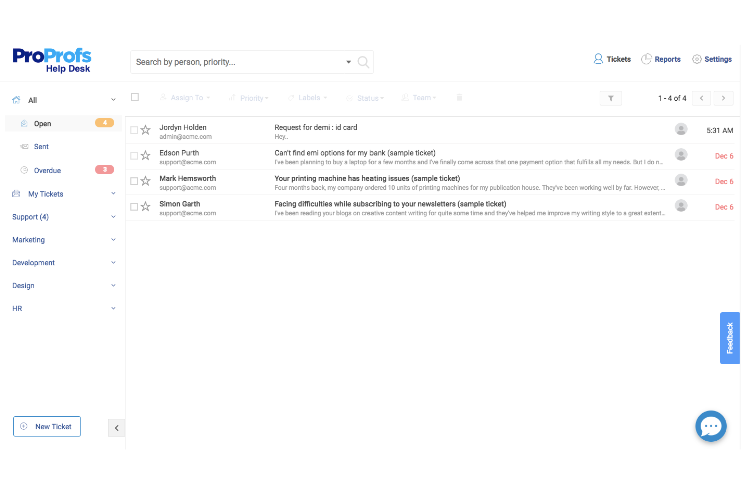 ProProfs Help Desk screenshot - 10 migliori sistemi software per la gestione dei reclami del 2026
