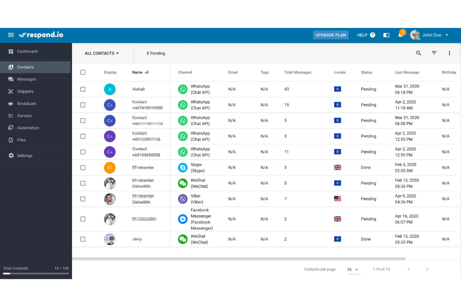 Respond.io screenshot - 10 Mejores Herramientas de Gestión de Comunicaciones con Clientes para 2026