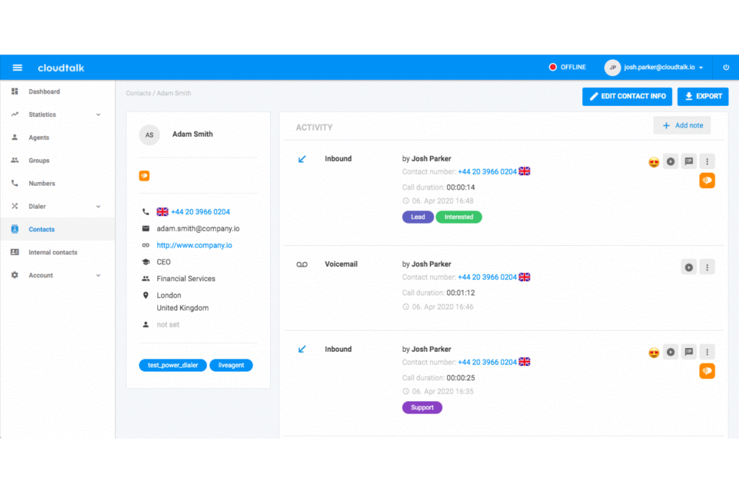 CloudTalk screenshot - 10 migliori software per call center outbound del 2026