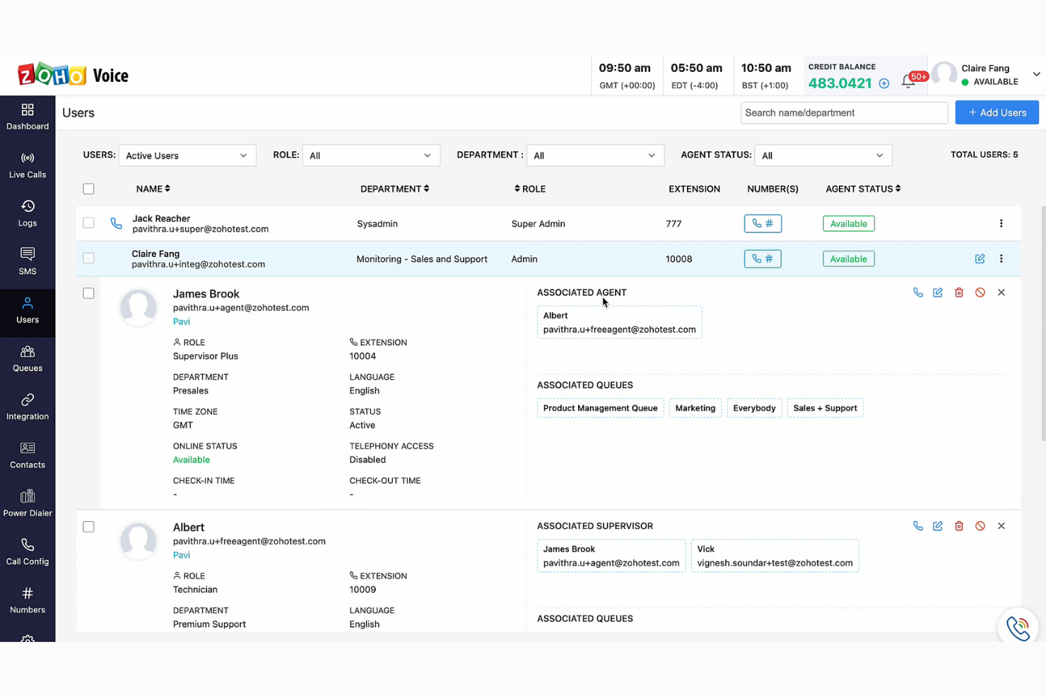 Zoho Voice screenshot - 10 Mejores Programas para Centros de Llamadas Revisados para 2026