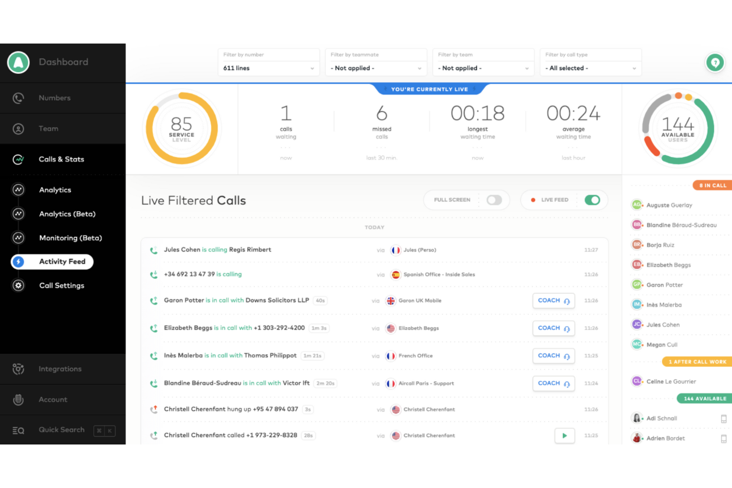 Aircall screenshot - 10 Mejores Software de Centro de Llamadas Virtuales de 2026: Comparativa