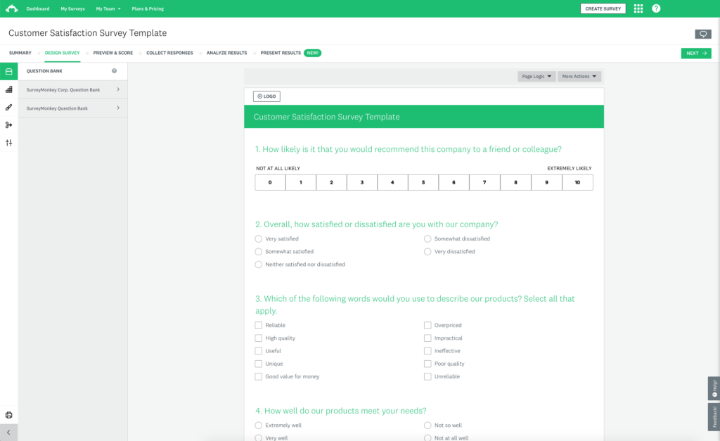 SurveyMonkey screenshot - 10 Mejores software y herramientas de encuestas NPS de 2026