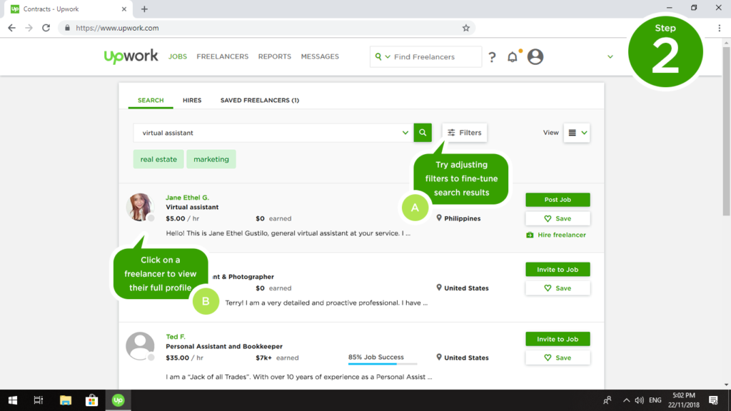 Upwork screenshot - 10 Migliori Aziende di Esternalizzazione del Servizio Clienti per il 2026